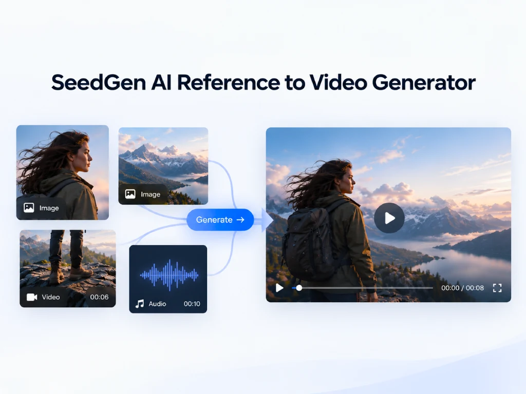 Image, video, and audio references combined into an AI-generated mountain video