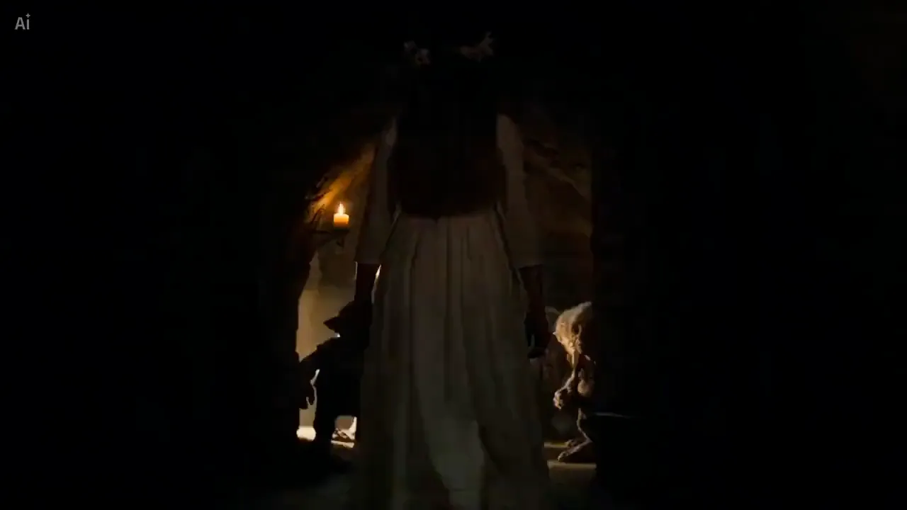 Candlelit scene inside a dark cave